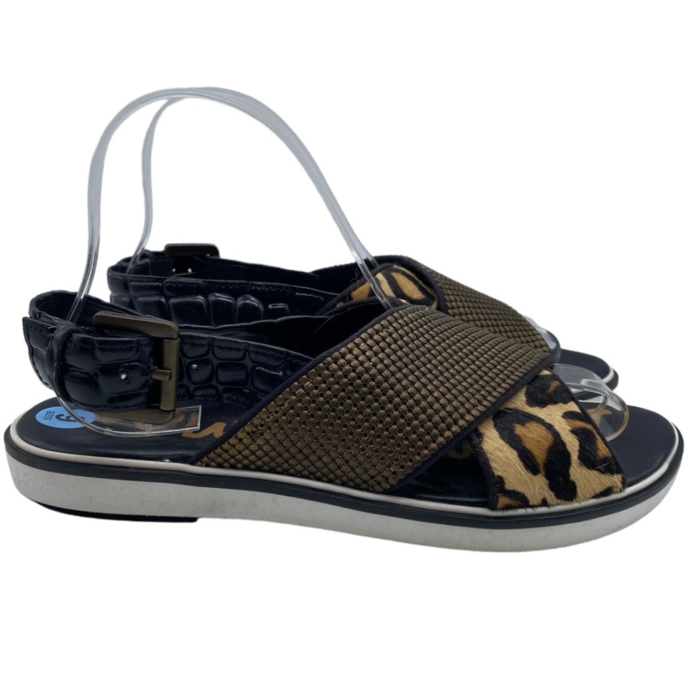 Sam Edelman Sandals Jolan Leopard Calf Hair Leather Crisscross Flat Casual Sz 6 - Picture 3 of 13